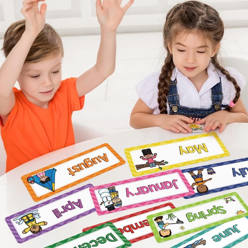 Lachilly 24 Pcs, 3 Themes Days of The Week/Seasonal/Months of The Year Flash Cards Subject Titles for Bulletin Board Headliners Classroom Decoration English Words