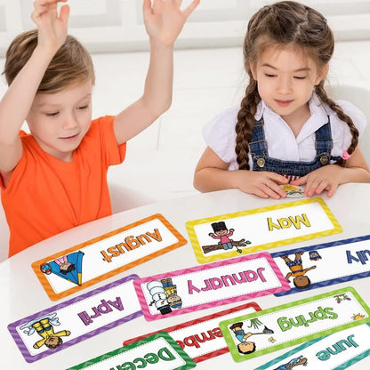 Lachilly 24 Pcs, 3 Themes Days of The Week/Seasonal/Months of The Year Flash Cards Subject Titles for Bulletin Board Headliners Classroom Decoration English Words