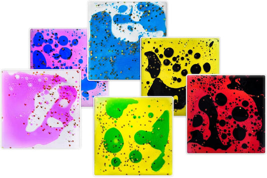 Squishy Liquid Sensory Tiles for Kids Ages 3+ – 6" Colorful Tactile Play Pads for Squeezing, Visual Tracking, Desk, Calm Corner, Classroom or Quiet Play (12-Pack)
