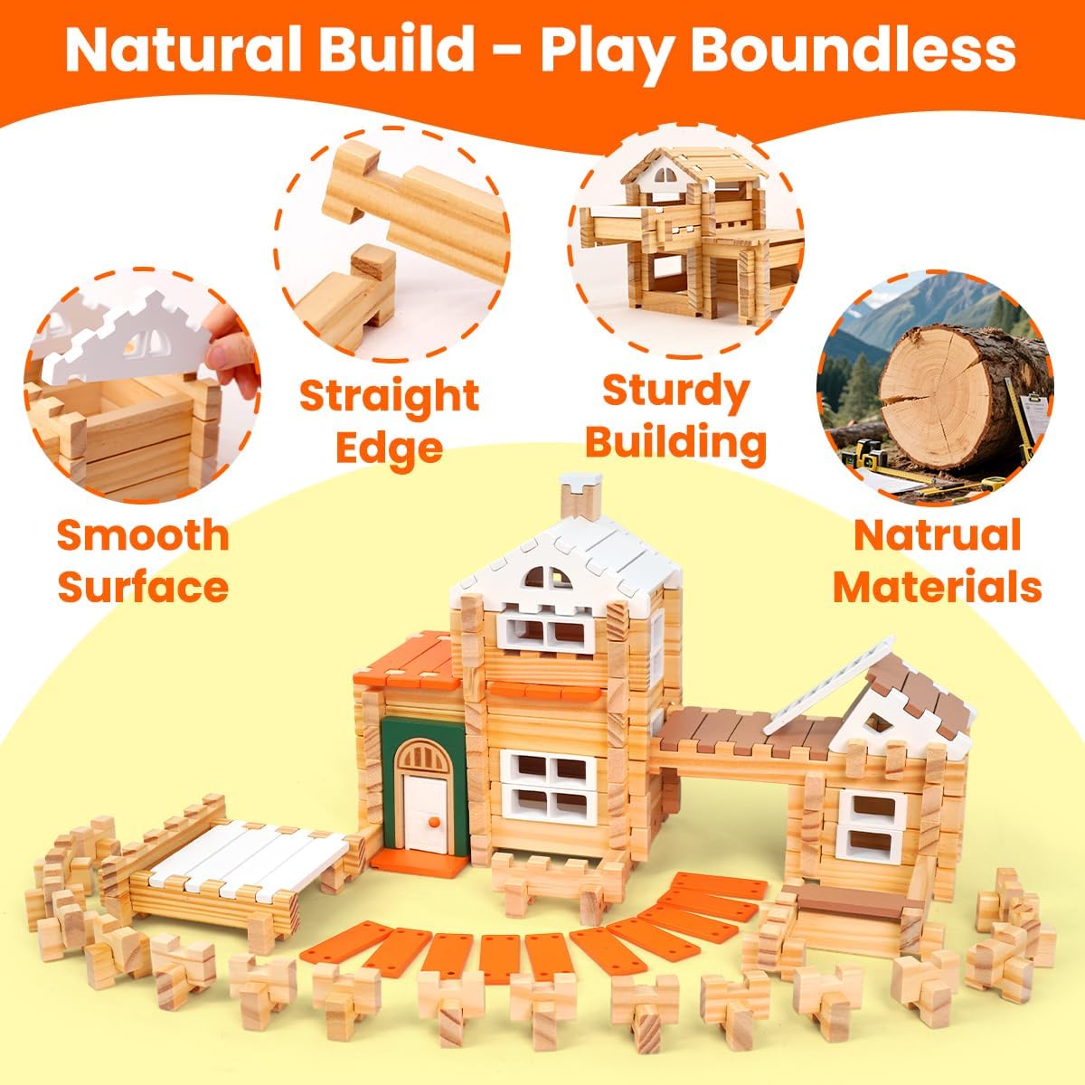 Jovi-mindly＆Notchies 96 PCS Wooden Blocks Wooden Toys with Storage Bag, Preschool Learning Toys Wood Blocks Building for Kids Ages 4-8 Creative Construction Game,FSC Certified,Birthday Toys Gifts