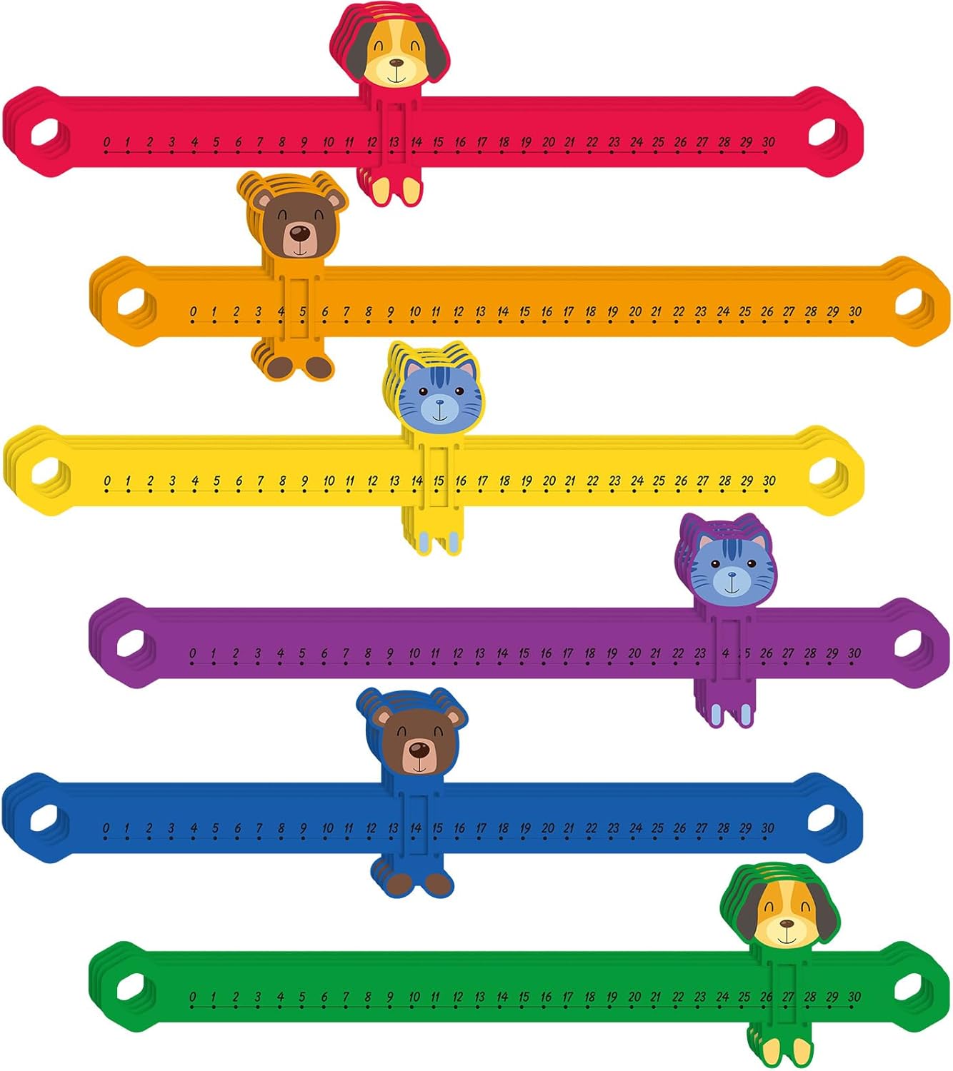 Eersida 24 Pcs Slide and Learn Number Lines 0 to 30 PVC Math Number Line for Student Animal Positive Integers Slide Rules Childhood Education Materials for School,16.5 x 1.5 Inch(Bright Colors)