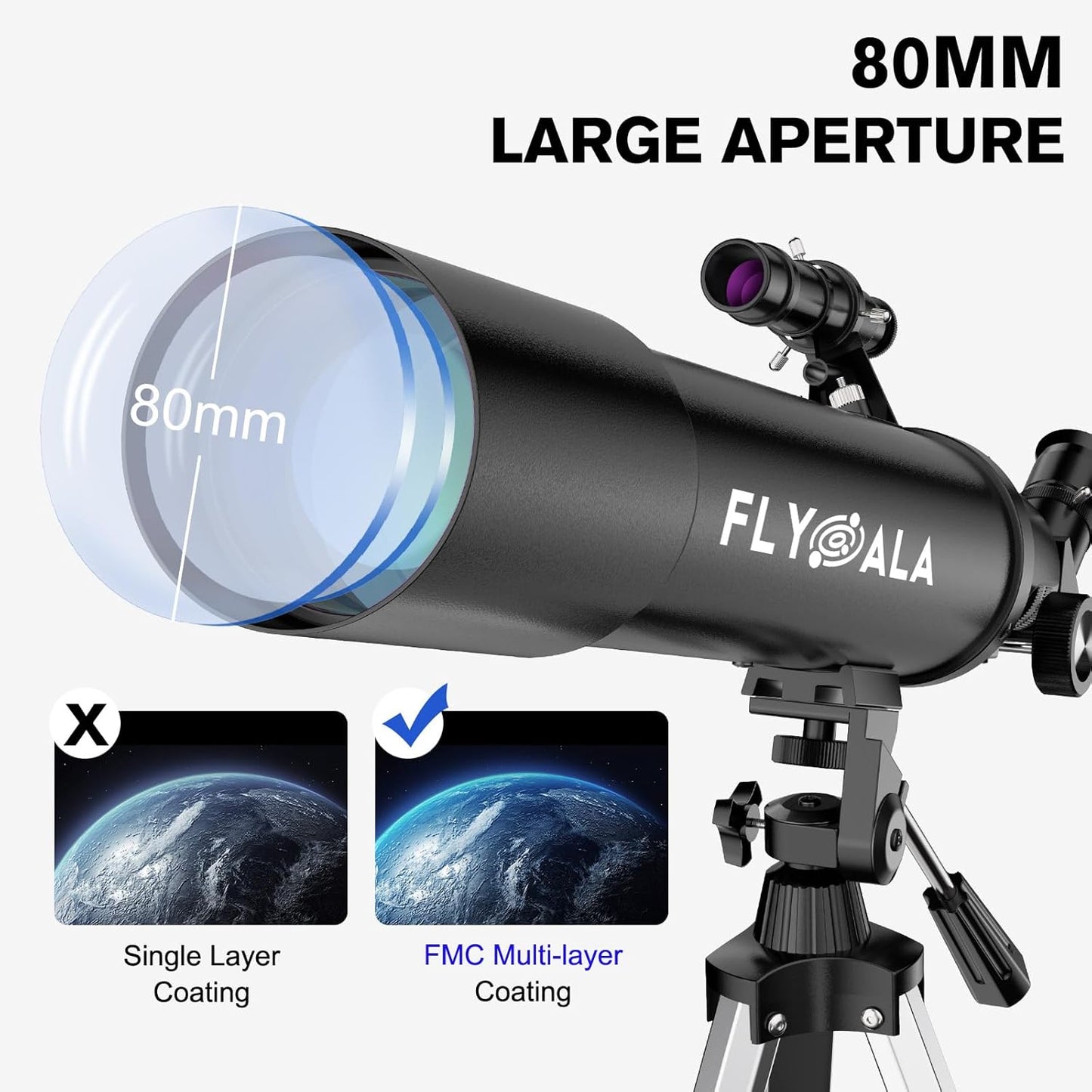 (30X-750X) Telescope for Adults high Powered,80mm Aperture 600mm Focal Length Astronomy Telescope for Kids and Beginners,Astronomical Refractor telescopes for Kids Over 8 Year Old 8-12