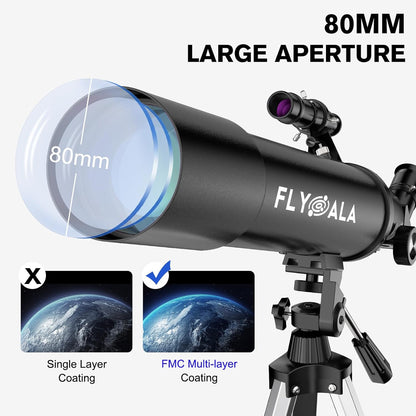 (30X-750X) Telescope for Adults high Powered,80mm Aperture 600mm Focal Length Astronomy Telescope for Kids and Beginners,Astronomical Refractor telescopes for Kids Over 8 Year Old 8-12