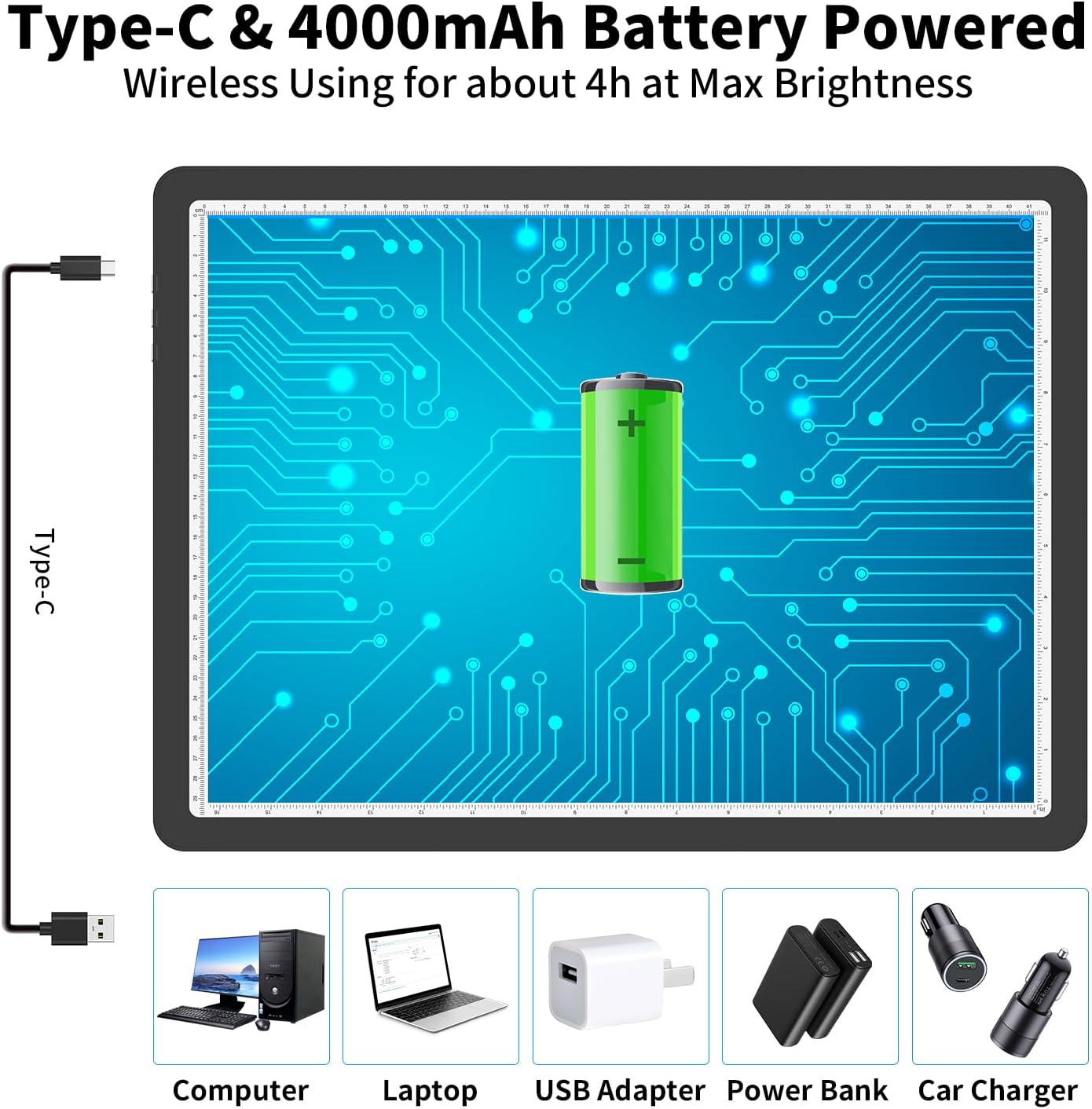 Rechargeable A3 Light Board for Diamond Painting, 5600 Lux Tracing Light Box with Side Physical Buttons, 3 Colors and 6 Levels of Brightness, LED Light Pad for Diamond Art, Drawing, Weeding Vinyl