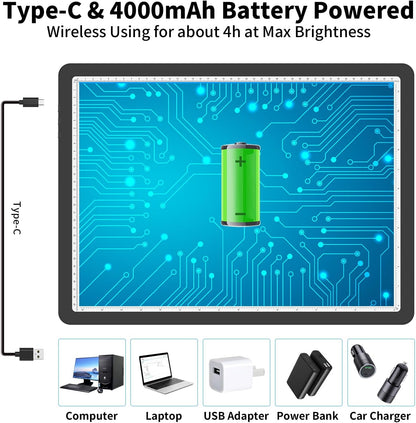 Rechargeable A3 Light Board for Diamond Painting, 5600 Lux Tracing Light Box with Side Physical Buttons, 3 Colors and 6 Levels of Brightness, LED Light Pad for Diamond Art, Drawing, Weeding Vinyl