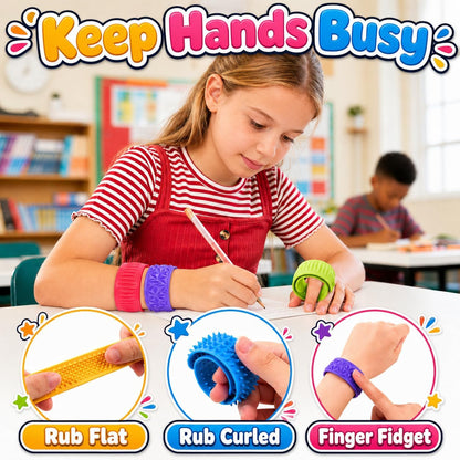 Sensory Fidget Toys for Kids: Textured Silicone Slap Bracelets 6 Pack, Stress Relief Fidgets for Autism ADHD, Wearable Sensory Toys for Adults Office Desk, Calm Down Travel Airplane Toys