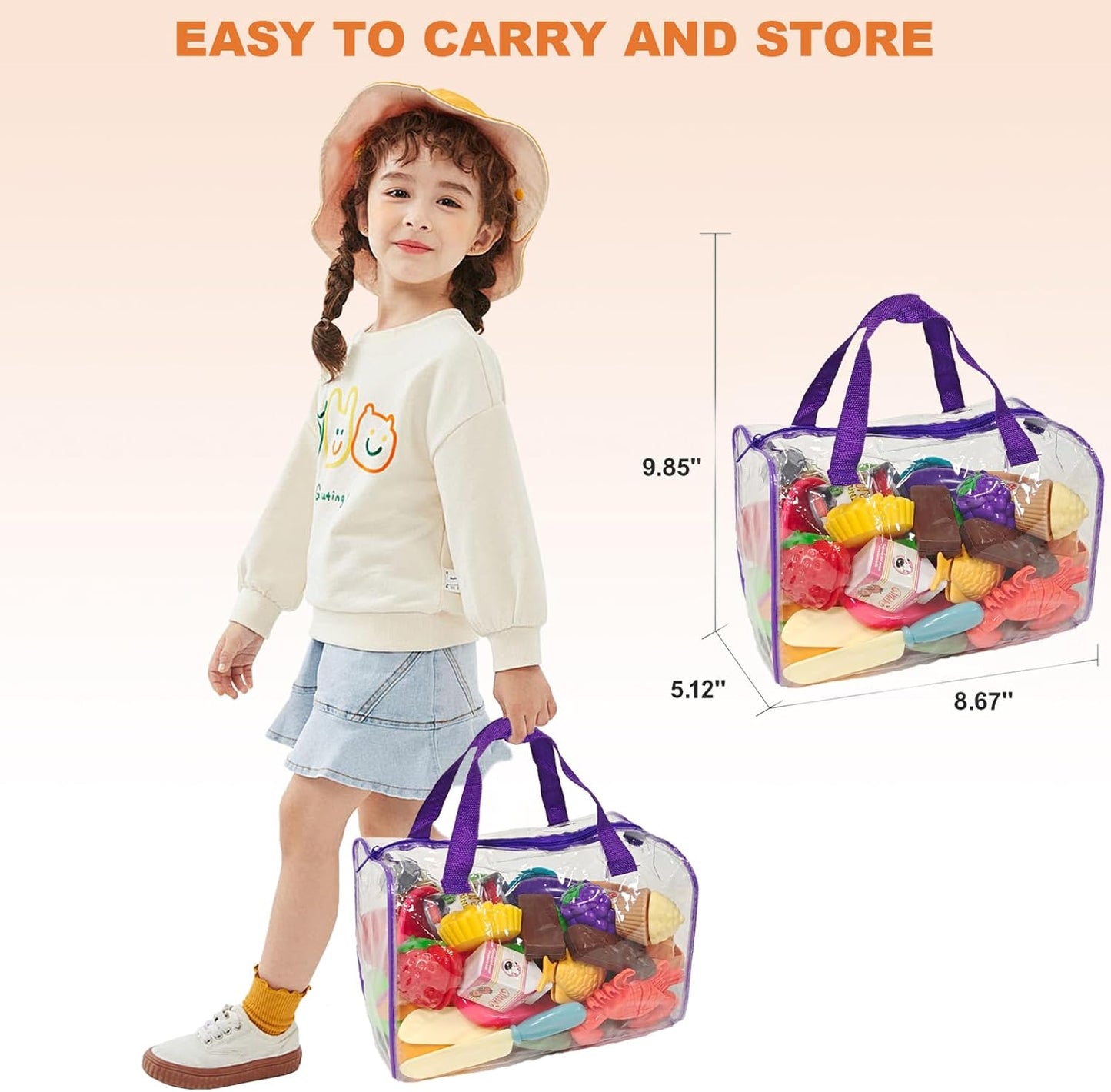 81PCS Cutting Play Food Sets for Kids Kitchen, Fake Food Toys with Storage Bag, Toy Food Set Pretend Food/Fruit/Vegetable Kids Play Kitchen Food Toys Christmas Birthday Gifts Toy for Toddler Children