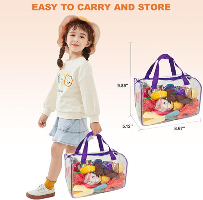 81PCS Cutting Play Food Sets for Kids Kitchen, Fake Food Toys with Storage Bag, Toy Food Set Pretend Food/Fruit/Vegetable Kids Play Kitchen Food Toys Christmas Birthday Gifts Toy for Toddler Children
