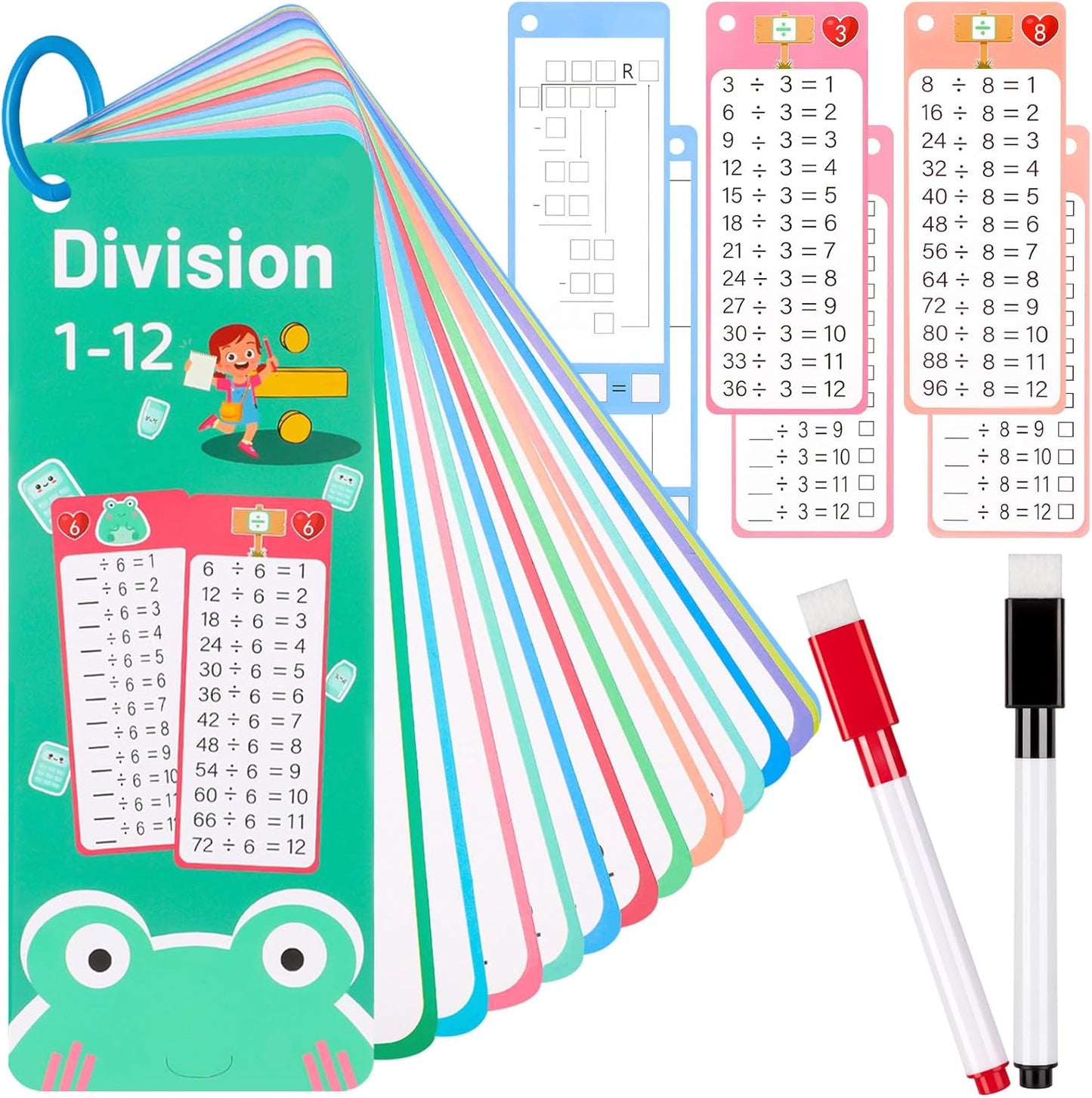 15Pcs Multiplication Flash Cards 0-12, Time Table Flash Cards Chart with 2 Dry Erase Pens 1 Rings, Educational Math Multiplication Chart for 1st to 3rd Grades Fun Learning with Math Game