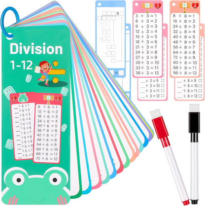 15Pcs Multiplication Flash Cards 0-12, Time Table Flash Cards Chart with 2 Dry Erase Pens 1 Rings, Educational Math Multiplication Chart for 1st to 3rd Grades Fun Learning with Math Game