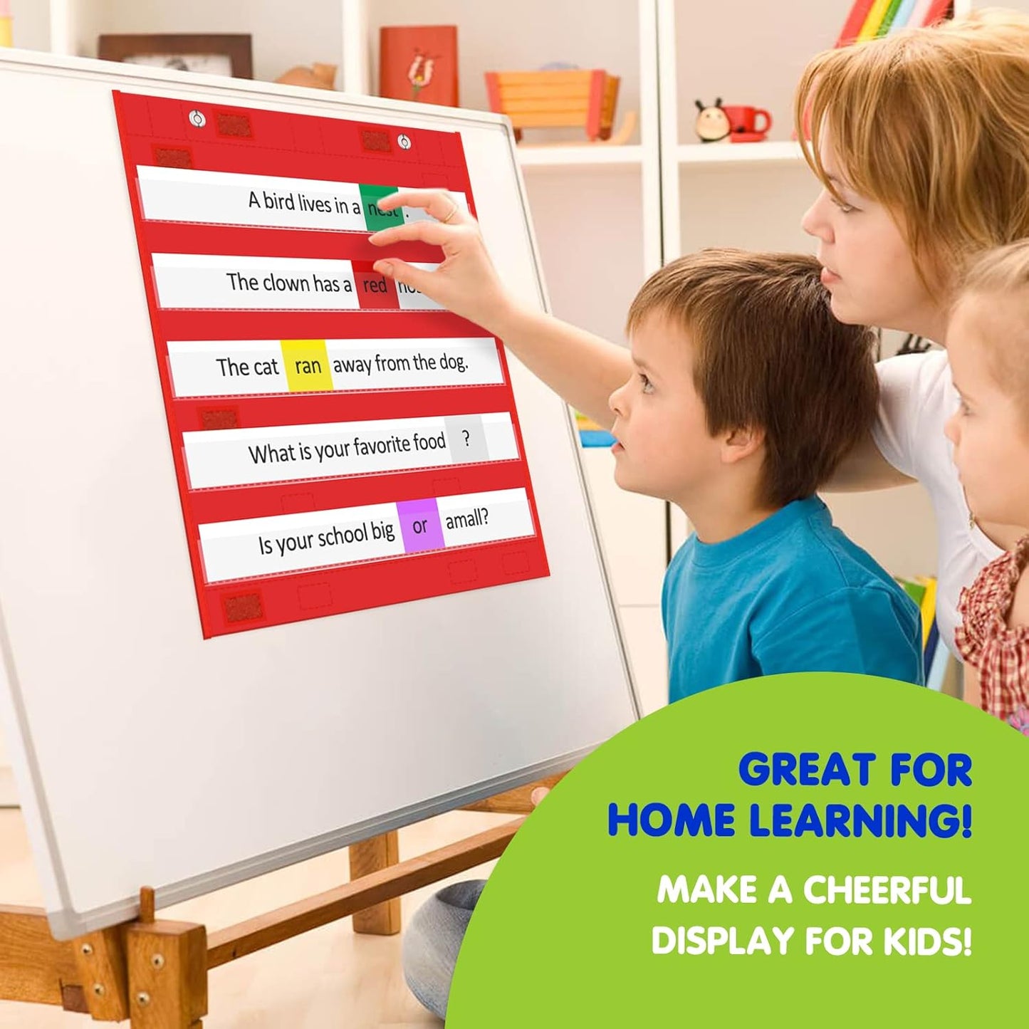 EAMAY Classroom Magnetic Pocket Chart for Kids, Mini Double-Sided Pocket Charts for Teachers Fits 3" Sentence Strips and Cards(14" x 17") (4)