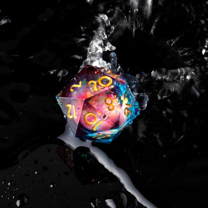 YEMEKO Beholder'S Eye D20 Dice Dragon Eye DND 22MM Single with Resin Sharp Edge 20 Sided D&D Handmade Polyhedral for Dungeons and Dragons, RPG, Roleplaying Games MTG Table Games(Blue Gold)