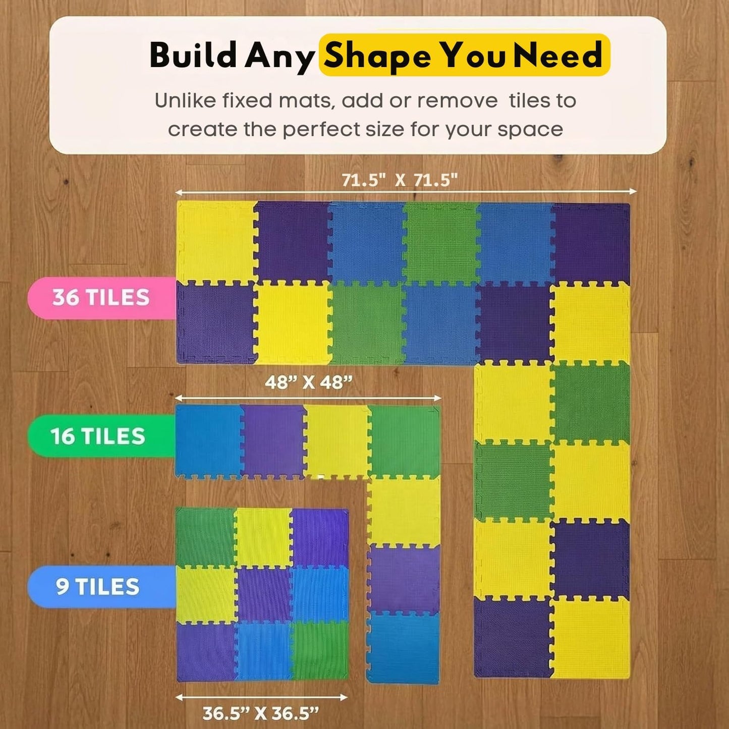MioTetto Baby Play Mat, Soft Foam Floor Tiles for Kids. Adjustable Interlocking Foam Tiles, Fits with 50x50 Playpen Baby mat for Crawling & Development, Safe & Non-Toxic Playmat for Babies 6-12 Months