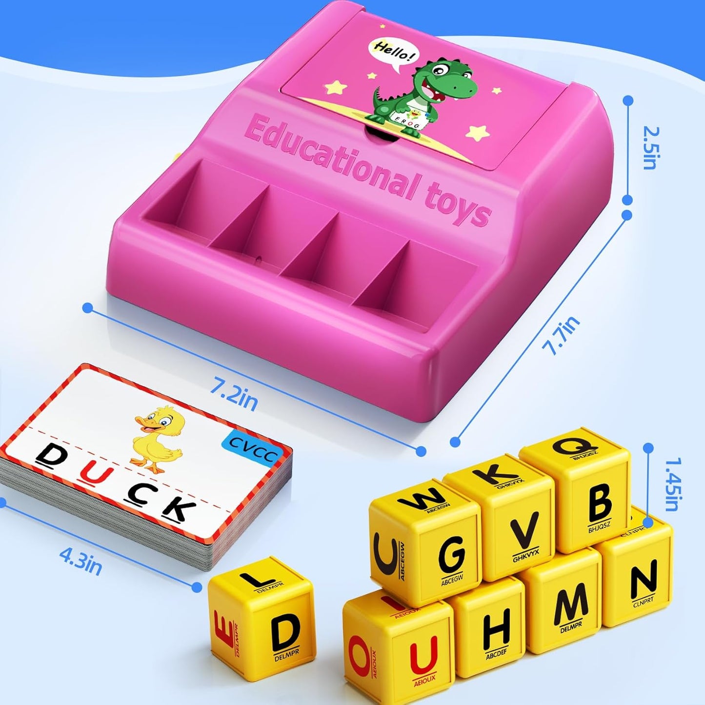 Montessori Matching Letter Game for Kids Ages 3-8 | Educational Learning Spelling Toys with Storage Function | Christmas Birthday Gifts for 3 4 5 6 Year Old Boys & Girls | Larger Blue (50% Bigger)