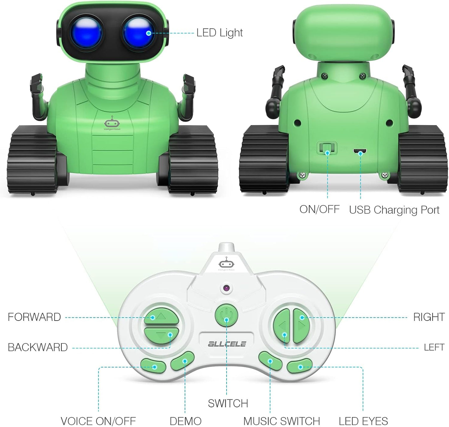 ALLCELE LED RC Robot Toys for Girls with Programming, Music, Demo and LED Function, Remote Control Robot Toy, Gift for Girls 3-8 Years Old Blue Pink