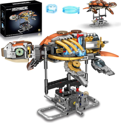 Mechanical Crocodile Building Set with Lights, Rotatable Link Components & Display Stand, STEM Building Set for Boys 8-14, Home Office Decor for Adults, Mechanical Enthusiasts（648PCS）