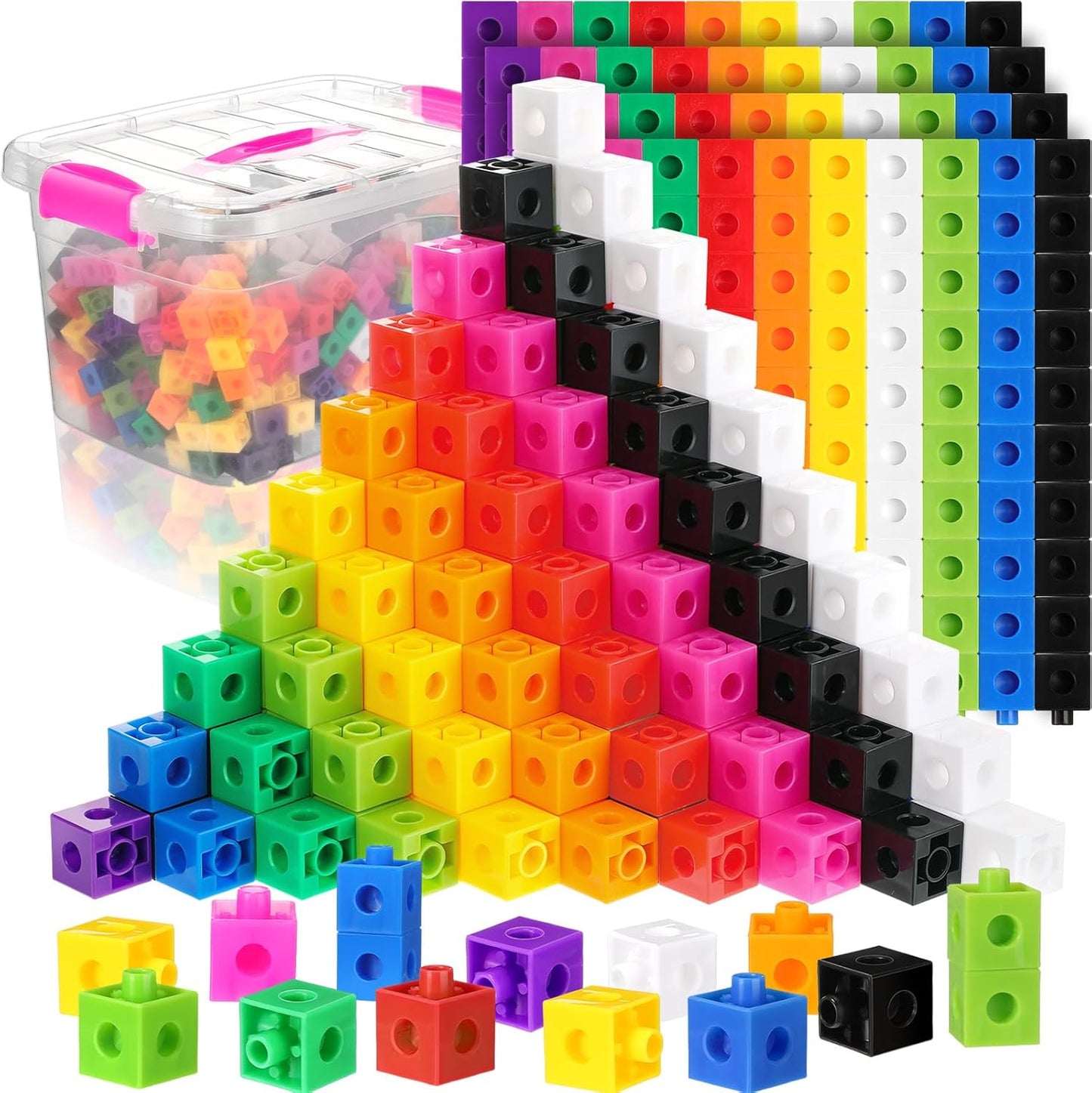 Jenaai 500 Pcs Math Learning Linking Cube with Storage Container Counting Cubes, Colorful Plastic Counting Blocks, Manipulatives Classroom Learning Supplies for Educational(Orange)