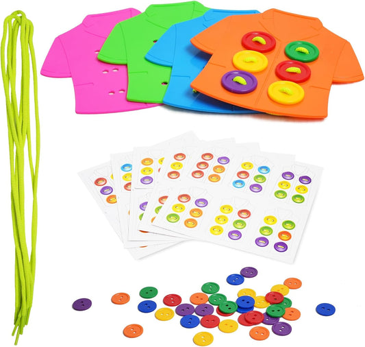 Clothes Lacing Cards for Seniors with Dementia & Alzheimer's - Fine Motor Skills Activity with Buttons & Zipper, Occupational Therapy Tools for Elderly to Practice Dressing Skills