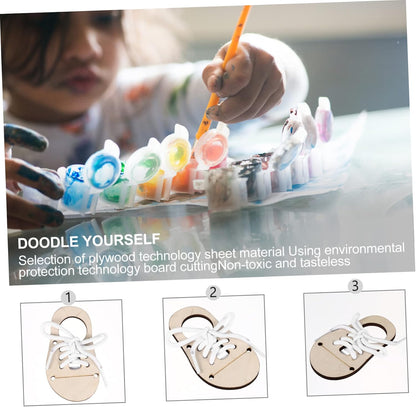 HOMSFOU 5sets Blank Wood Chips for Boys and Girls Graffiti Ornament Practice Shoe Lacing DIY Wood Chip Decoration