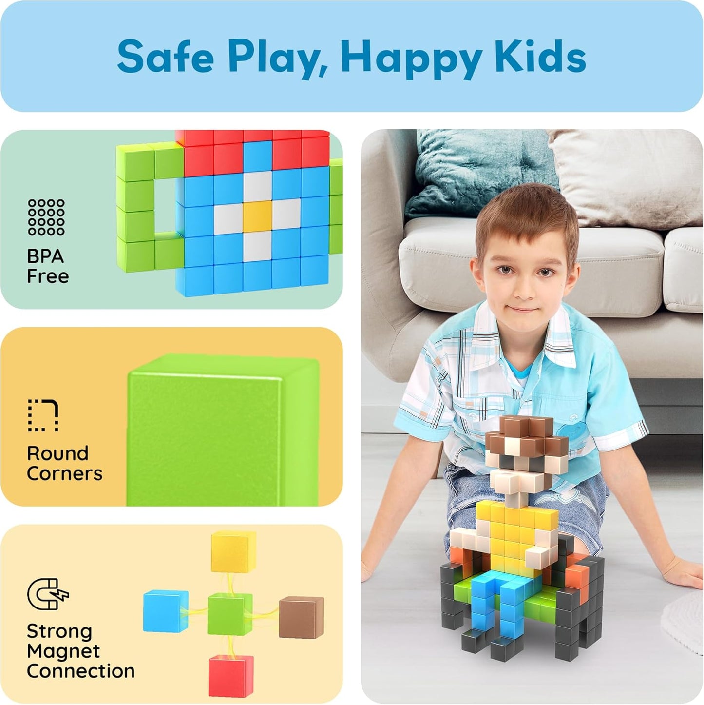 PicassoTiles 60pc Magnetic Puzzle Cube Building Set 1 Inch 3D Blocks STEM Construction Toy for Toddlers Kids Boys Girls Age 3+ Montessori Learning Travel Sensory Gift with Educational Idea Book PMC60