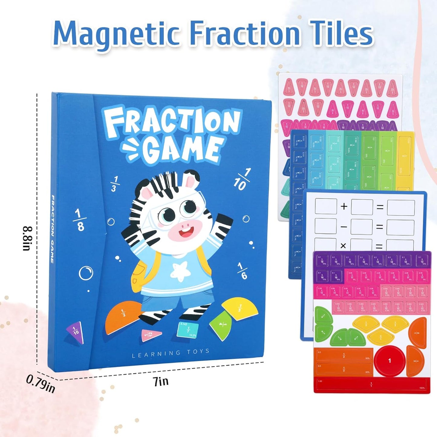 Magnetic Fraction Demonstration Book Educational Puzzle, Magnetic Fraction Tiles & Circles for Kids Math Manipulatives Fractions Tiles Montessori-inspired Score Disk Demonstrator for Elementary School