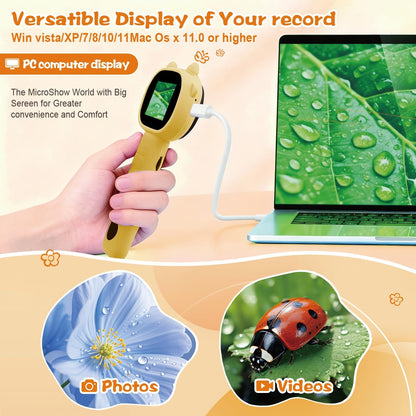 Microscope for Kids 500x Magnification,4X Zoom Mini Pocket Handheld Microscope with 2.0" Screen for Toddlers-STEM Educational Science Kit Toddler for Boys Girls Aged 3-12(Black)