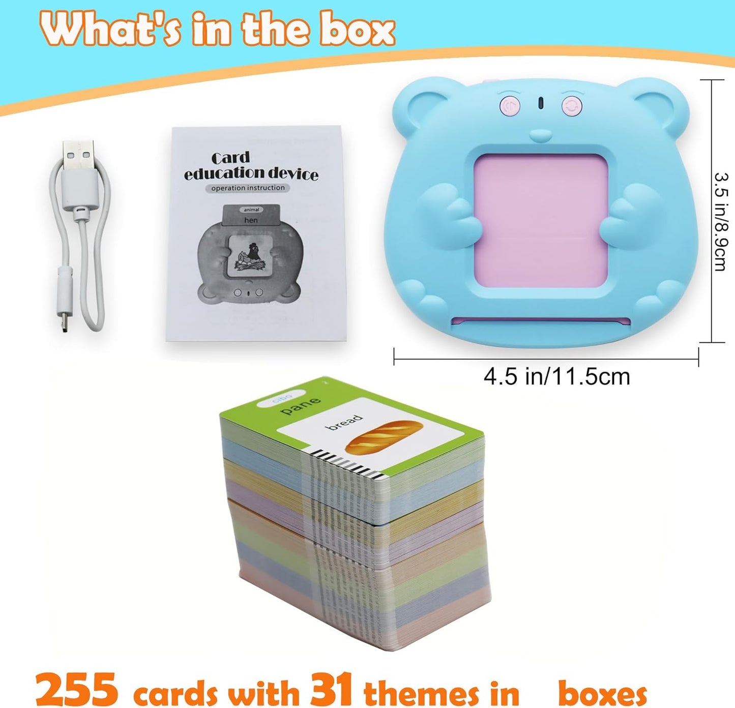 Spanish & English 510 Words Alphabet Bilingual Talking Flash Cards for 3-8 Years Toddlers, Pocket Speech Buddy Therapy Autism Toys, Educational Learning Interactive Toy for Boys Girls Kids Gifts Blue