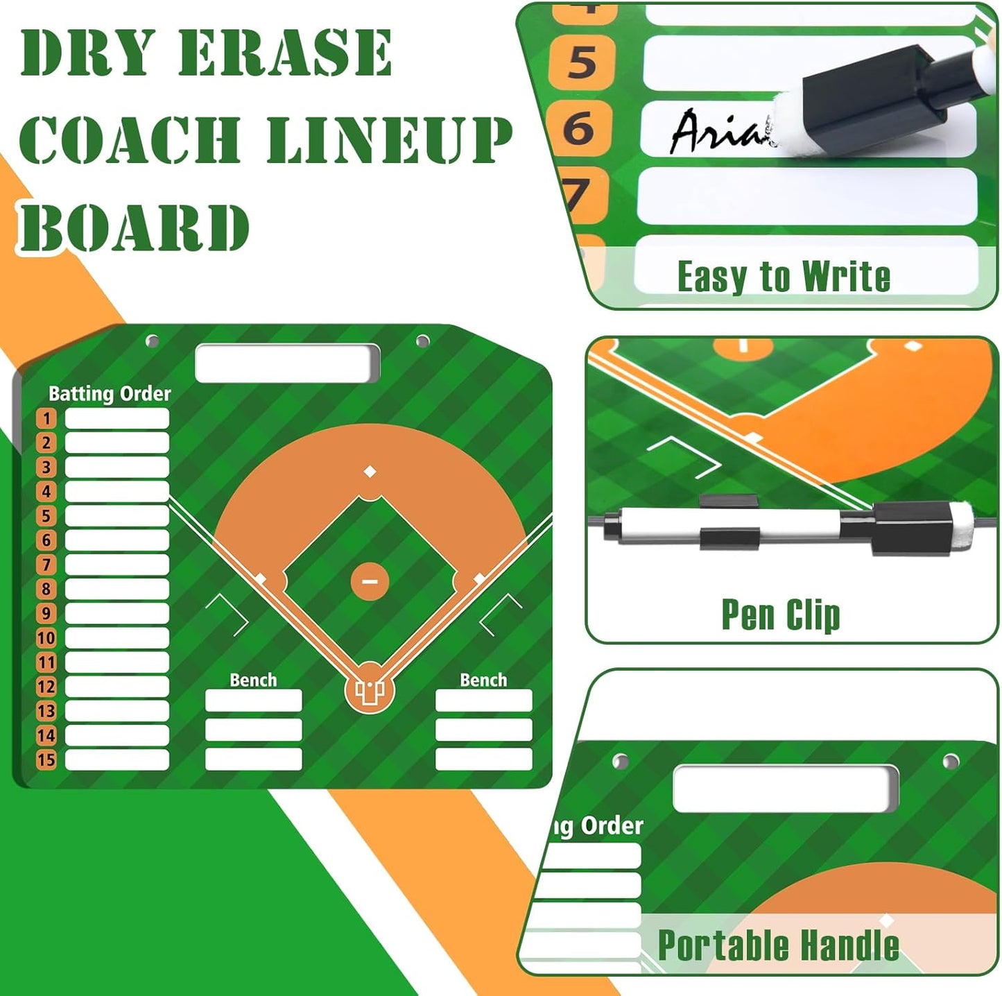 1+44PCS Baseball Coaching Board for Dugout, Dry Erase Lineup Board Softball Clipboard for Coach/ 30 Name Strip/ 10 Number Blocks/ 2 Marker/ 2 Buckle