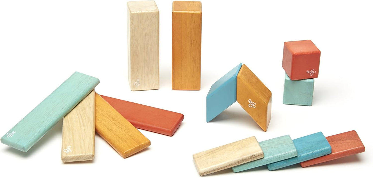 14 Piece Tegu Magnetic Wooden Block Set, Blues