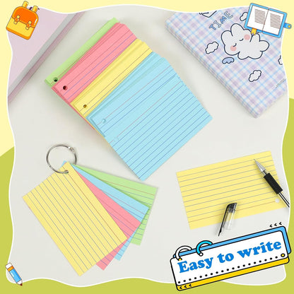 Colored Index Cards 3x5 Inch Heavyweight Flash Cards with Ring Lined Flashcards Note Cards for Studying School Supplies College, 200 Count