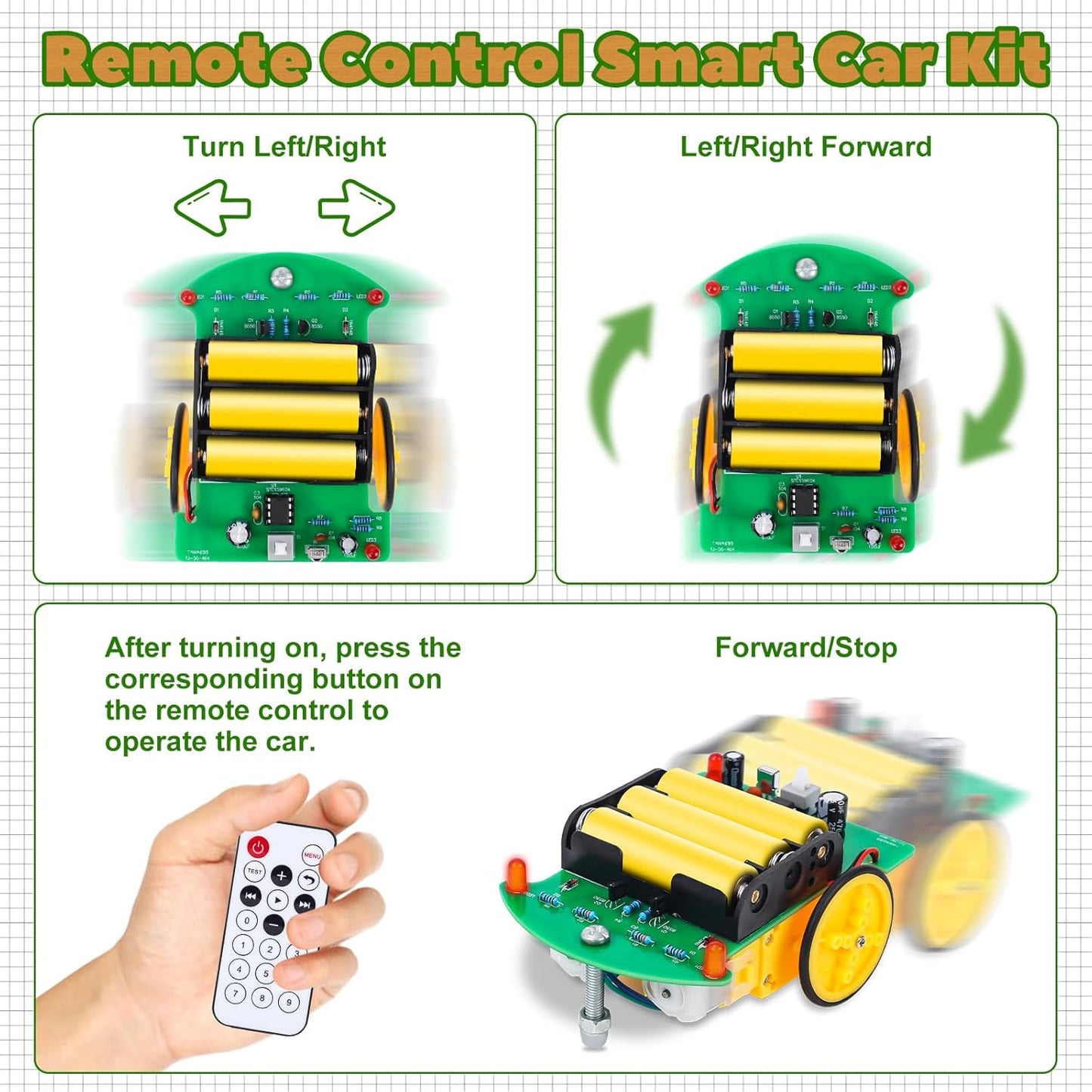 MiOYOOW Line Following Robot Car Kit, Beginners Smart Car Soldering Practice Kit STEM Educational Electronics Soldering Projects for School and Home Learning