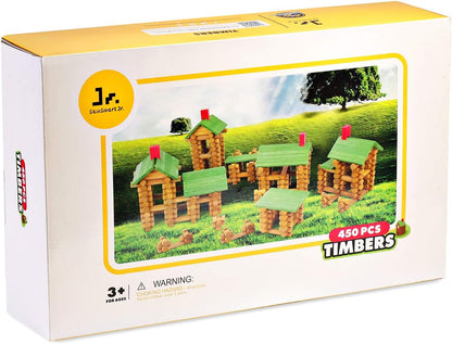 SainSmart Jr. 300 PCS Wooden Log Cabin Set Building House Toy for Toddlers, Classical STEM Construction Kit Compatible with Lincoln Logs for 3+ Kids