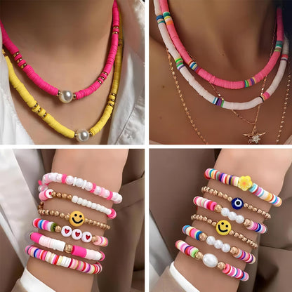 YMSDZHL 6000+PCS Clay Beads Bracelet Making Kit,24 Color DIY Flat Preppy Beads for Friendship Jewelry Making,Polymer Heishi Beads with Charms Gifts for Teen Girls Crafts for Ages 4-12