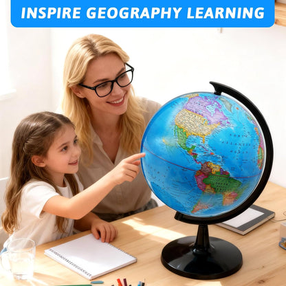 Classroom Globes Elementary, 13in Large Globe More Detailed with Countries & Capitals & State Capitals, Political Teaching Tool for Adults & Children - No Assembly Required
