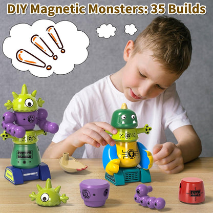 Magnetic Robot Toy for Kids 3-5, 35 PCS STEM Educational Playset with Storage Box, DIY Stacking Monster Robots, Toddler Creative Alien Toys Gift for Boys Girls (Christmas Birthday)