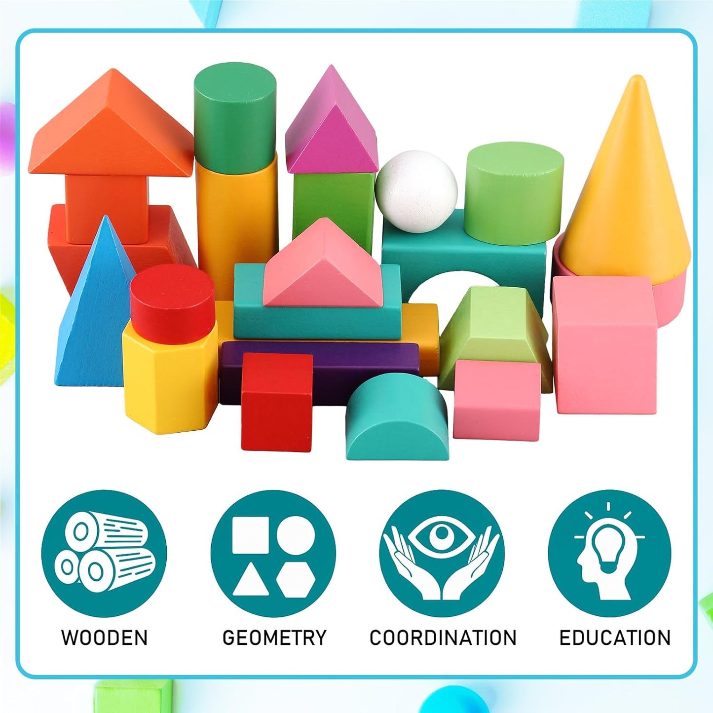 Deekin 18 Pcs Large 3D Shapes for Teaching Math Manipulatives Geometric Solids Blocks Montessori Learning Blocks Solid for Preschool Elementary Home School Supplies (3D Shape)
