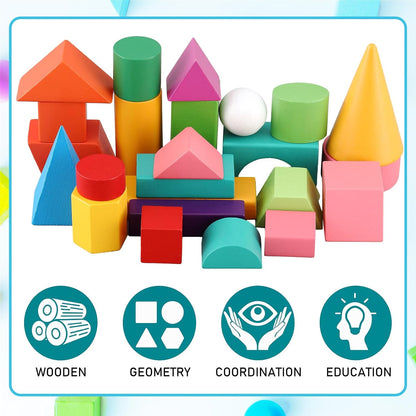 Deekin 18 Pcs Large 3D Shapes for Teaching Math Manipulatives Geometric Solids Blocks Montessori Learning Blocks Solid for Preschool Elementary Home School Supplies (3D Shape)