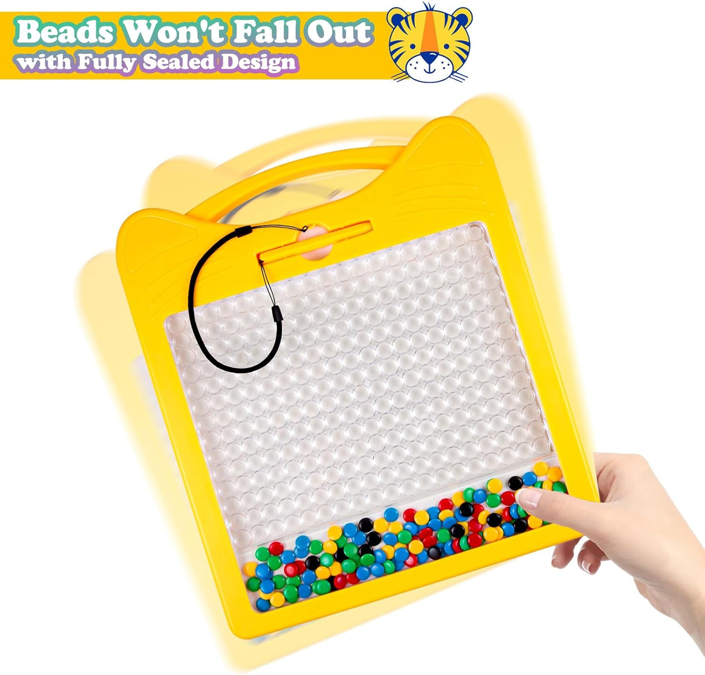 Magnetic Drawing Board for Kids, Toddler Magnet Doodle Board with Beads and 2 Pens, Magnetic Dot Art Toys, Airplane Car Travel Activities (Blue Cat)