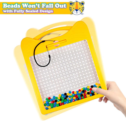 Magnetic Drawing Board for Kids, Toddler Magnet Doodle Board with Beads and 2 Pens, Magnetic Dot Art Toys, Airplane Car Travel Activities (Blue Cat)