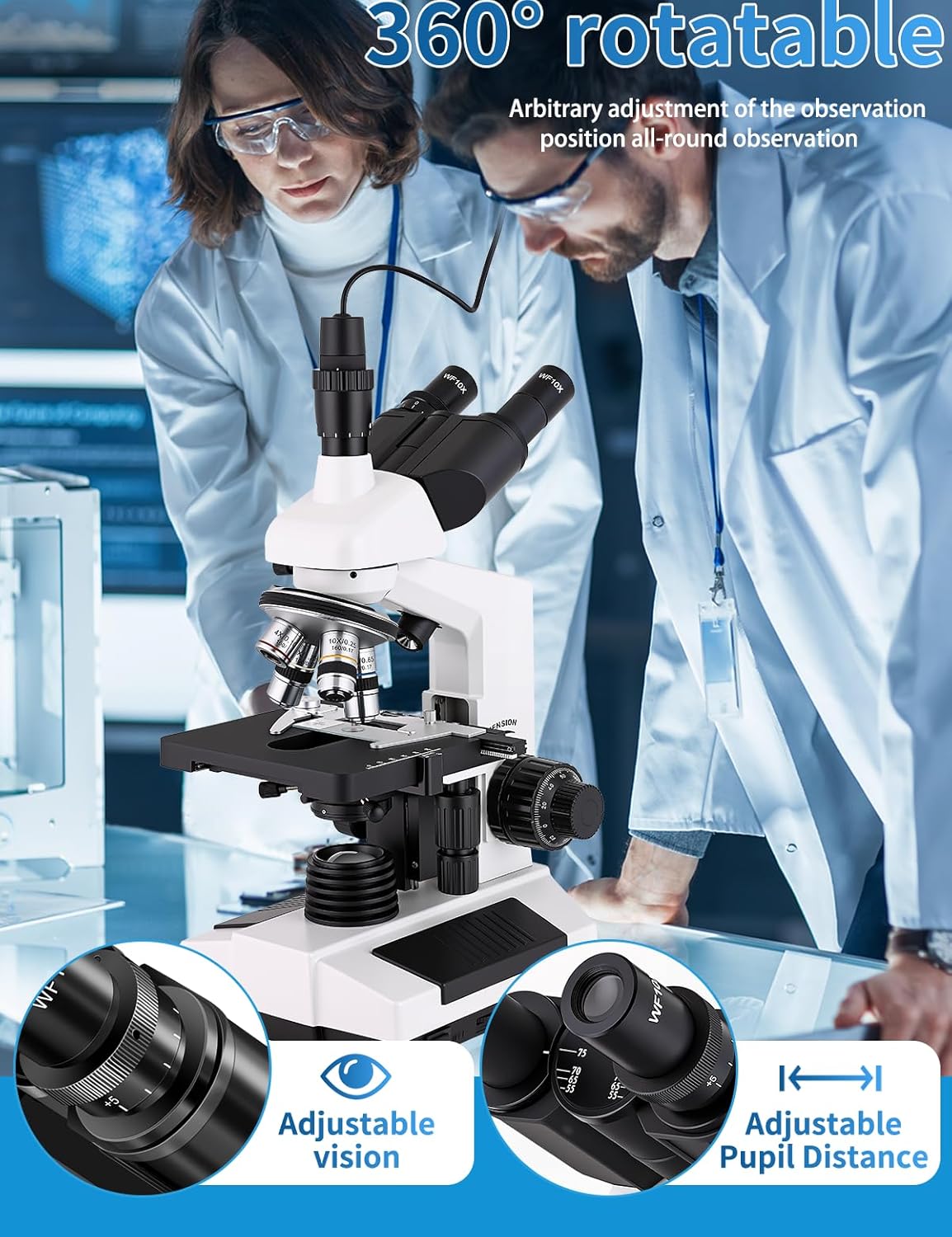 Microscopes for Adults WF10x and WF25x eyepieces Compound Microscope with Microscope Slides, Microscopes Kit for Kids Students Home School (Monocular Microscope with Big Bundle)