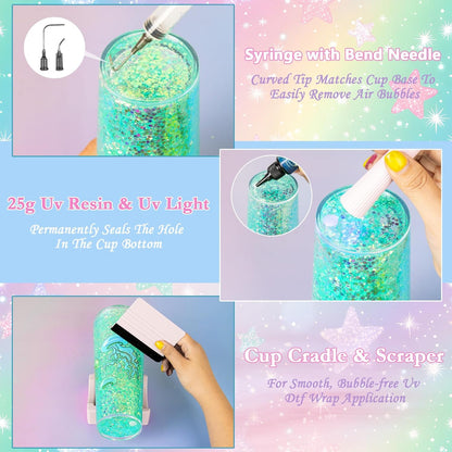 6 Pack 24 Oz Acrylic Lava Lamp Snow Globe Tumbler Diy Starter Kit, Double Wall Plastic Pre-Drilled Snowglobe Tumbler Supplies Craft Tool Set