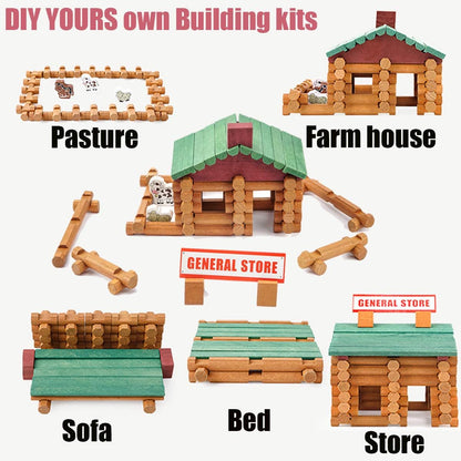 Joqutoys 90 Pcs Wood Building Blocks Toy for Toddlers, Classic Wooden Cabin Log Set Preschool Education Toy, Creative Construction Engineering Educational Toys for 3 4 5 6 Years Boys