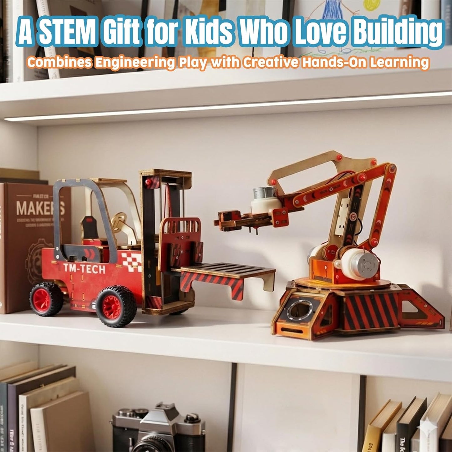 STEM Robotic Arm Kit for Kids 8+, RC Robot Building Kit, Mechanical Grabber Toy with 360° Rotation, Wooden Engineering Set