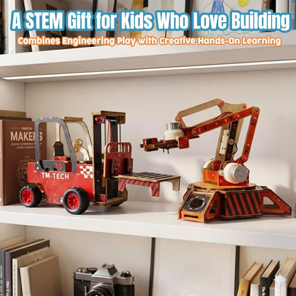 STEM Robotic Arm Kit for Kids 8+, RC Robot Building Kit, Mechanical Grabber Toy with 360° Rotation, Wooden Engineering Set
