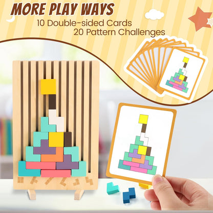 Wooden Stacking Puzzle Toy, 3D Colorful Wood Russian Blocks Puzzle Games Brain Teasers Montessori Toys for Toddler Kids 3 4 5 6 7 Years Old Boys Girls (Colorful B)
