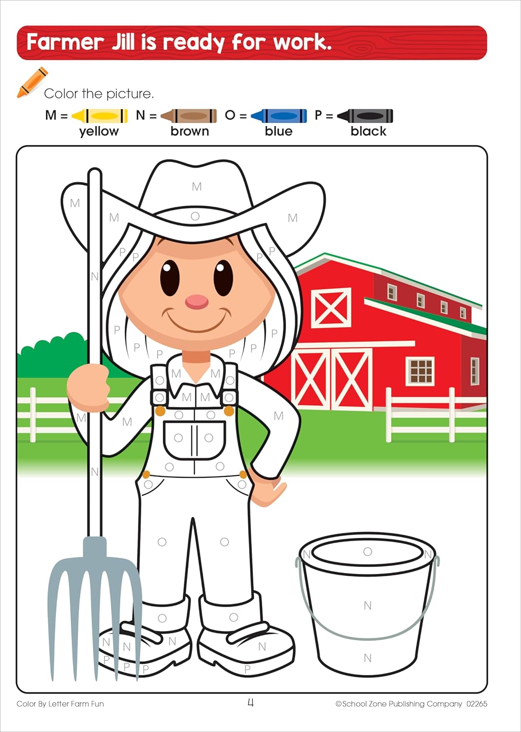 School Zone Color by Letter Farm Fun Workbook: 64 Pages, Preschool, Kindergarten, 1st Grade, ABC's, Alphabet, Color Skills, Coloring, Matching, Farm Animals, Ages 4-6 (Activity Zone Book Series)