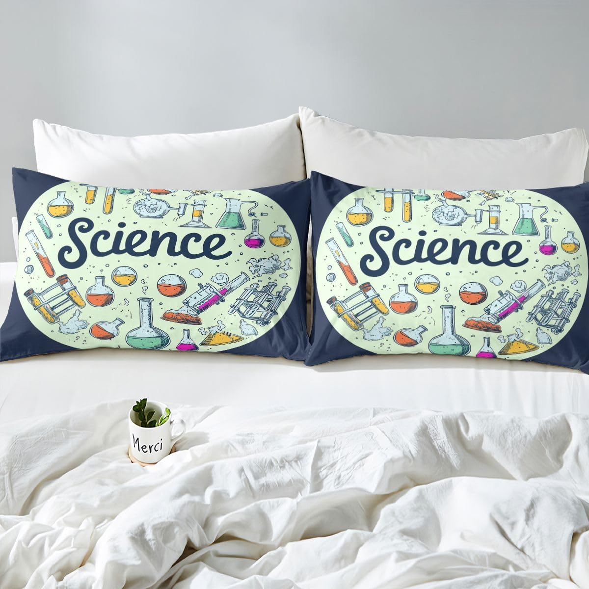 Erosebridal Chemistry Lab Bedding Set Twin Size Chemical Equation Duvet Cover for Boys Girls Chemical Elements Science Theme Comforter Cover Teens Kids Science Students Bedding School Dorm Room Decor