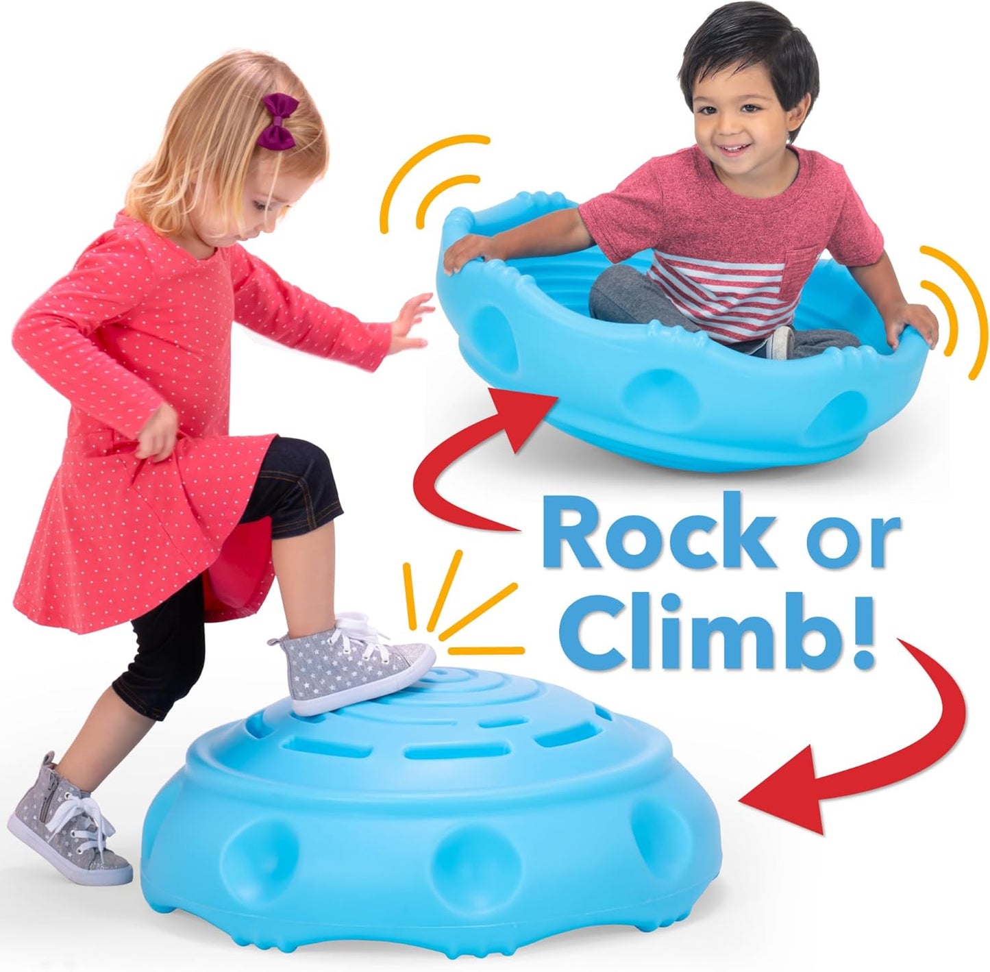 Simplay3 Two Sided Rock Around Wobble Disk and Climbing Dome for Toddlers and Kids - Rocking and Climbing - Indoor/Outdoor - Yellow/Green, Made in USA (1 Pack)