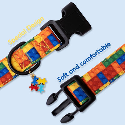 Faygarsle Dog Collar for Small Medium Large Dogs Colorful Puppy Collars for Female Dogs Toy Building Blocks Patterned Pet Collars for Summer Spring Wedding Puppy Girl Dog Collar M