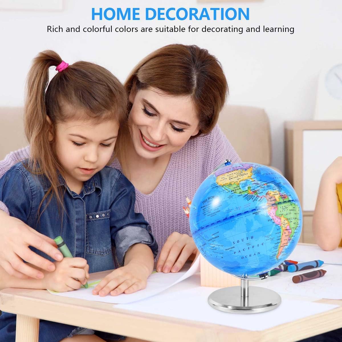 KISEER 6 Inch World Globe Rotating Earth Spinning Globe with Heavy Metal Stand for Kids Geography Classroom Education or Office Home Decorations